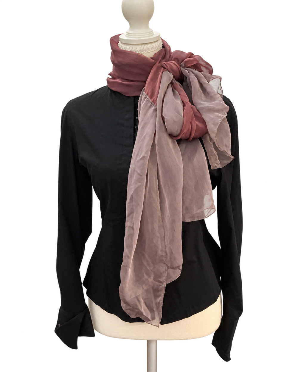 Vintage Bergdorf Goodman 100% Silk Sheer Scarf Shawl Wrap Mauve Taupe Italy